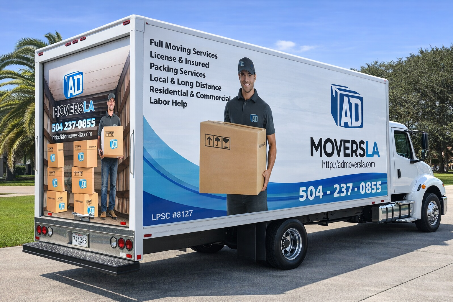 AD Movers truck serving New Orleans neighborhoods